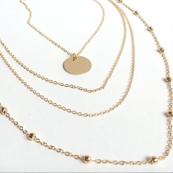 Gold Multilayer Choker Minimalist Necklace - Picture 3 of 4